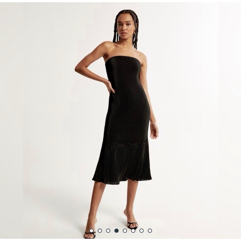 Abercrombie and Fitch Strapless Pleated Midi Dress Black Elegant Formal XS Tall